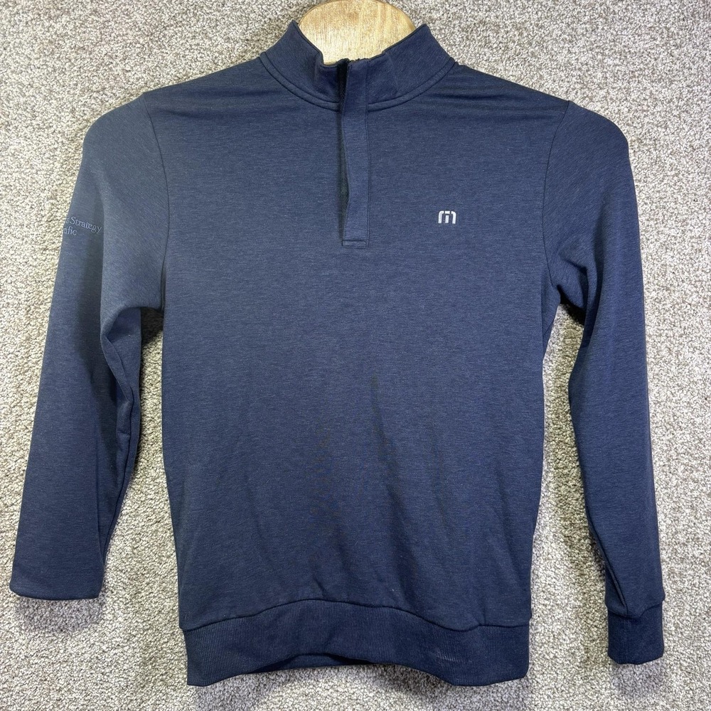 TravisMathew Pullover Mens Small Blue 1/4 Zip Long Sleeve Golf Boston Scientific